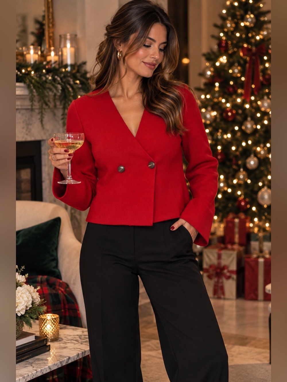 Joie Red Ribbed Knit Double Breasted Sweater Cardigan M